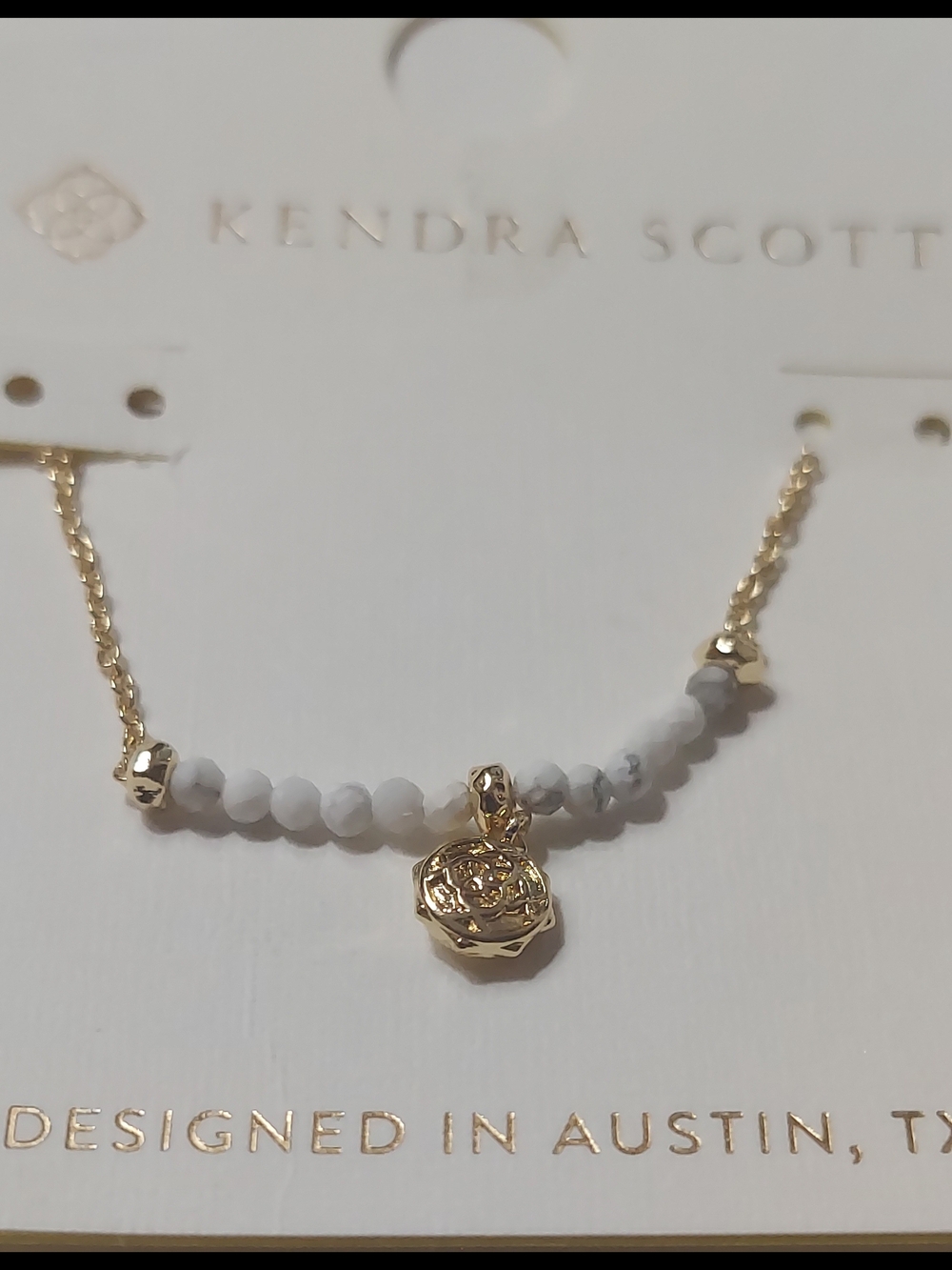 Kendra Scott Gold and White Beaded Pendant Necklace
